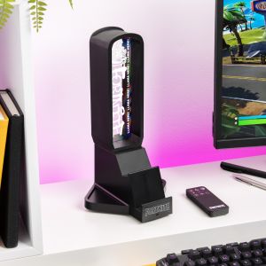 Paladone Fortnite Support de casque 3 en 1 et station de charge technique avec support de manette de console et 2 ports USB-C, panneau lumineux RVB changeant de couleur, cadeau sous licence officielle