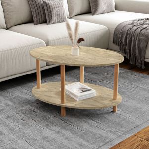 [en.casa] - Table basse ovale H&oslash;jreby 43 x 70 x 44 cm travertin naturel