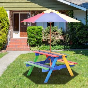 Chaise enfant Coast en bois salon de jardin meuble enfant table enfant avec parasol et 2 bancs pour l'extérieur