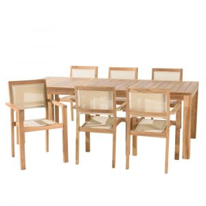 Macabane Salon de jardin en teck et textil&egrave;ne 8/10 personnes