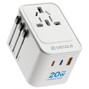 Adaptateur de Voyage - decqle - Universel - 4 Prises Interchangeables - 2 Ports USB-C 20W - Blanc