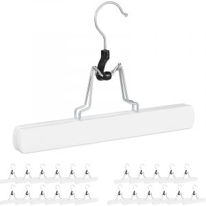 Relaxdays Cintre pince &agrave; pantalons bois, lot de 24, jupe pantalon, crochet 360&deg;, feutre HxlxP: 17 x 25 x 2,3 cm, blanc