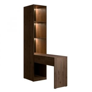Extension coiffeuse NORVIK – Avec miroir tiroir LED intégrée et niches de rangement – Noyer et noir