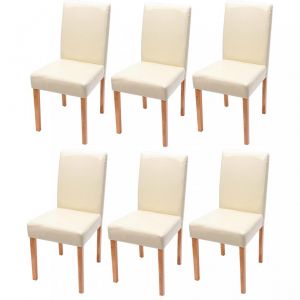 Décoshop26 Lot de 6 chaises de salle à manger cuisine en cuir crème pieds en bois clair design moderne 04_0000717