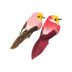 Oiseaux décoratifs avec pince - rose et rouge - 2 pièces - 8 x 2,7 x 3 cm
