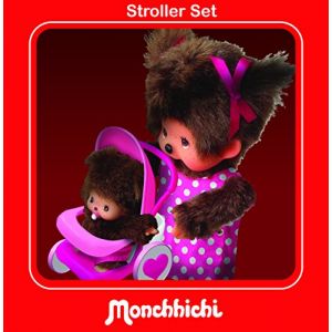 Image de Bandai Peluche Monchhichi ensemble maman, poussette et bébé 20 cm