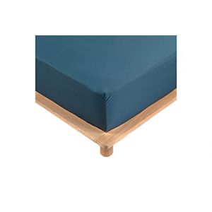 Drap Housse Percale 180x200 cm Bonnet 30 cm Bleu Linge