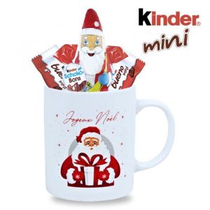 Kinder Noël Mug garni dun Assortiment de 20 Chocolats Schokobons et Mini-Bueno + Figurine en chocolat Père Noël