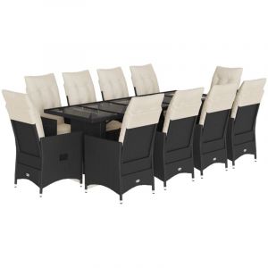 VidaXL Ensemble de bistro de jardin 11 pcs coussins noir poly rotin, ensemble de bistro de jardin, ensemble de balcon, ensemble de meubles d'ext&eacute;rieur