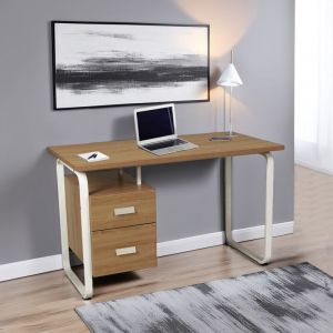 Le Quai Des Affaires - Bureau pearl 120x60cm / décor Chêne blanchi et métal blanc/ 120x76x60 cm