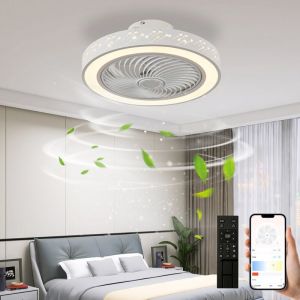 Rosnek - Ventilateur De Plafond Avec Luminaire 46cm Blanc, Plafonnier Ventilateur Invisible Rotatif à 360°, Contrôle APP/Télécommande, 6 Vitesses