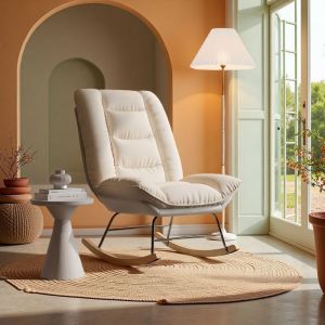 Fauteuil &agrave; Bascule - R&eacute;glable en 1 Clic - Tissu Technique & Lin - Design Scandinave - S&eacute;curit&eacute; Renforc&eacute;e