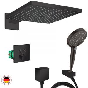 Hansgrohe Lot robinet douche encastré thermostatique, Noir mat + Douche de tête Raindance E 300