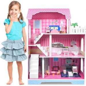 Ensemble De Jeu De Poupée, Avec Meubles Et Accessoires, Maison De Poupée Bois 3 Étages,Cadeau Dès 3 Ans, Type B