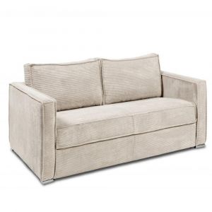 Italian Spirit Canapé convertible express 140 MANDELIEU matelas 18cm sommier lattes velours côtelé perle