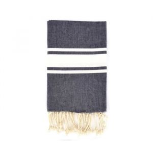 La Maison d'Amélie Fouta 100 cm x 200 cm Cap Ferret Bleu Brut - 100% Coton - Finition Franges