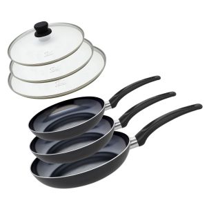 Elo Set de 3 Poêles de cuisson avec revêtement céramique sans PFAS et 3 couvercles de cuisson en verre, 20 cm, 24 cm et 28 cm Prima Cucina