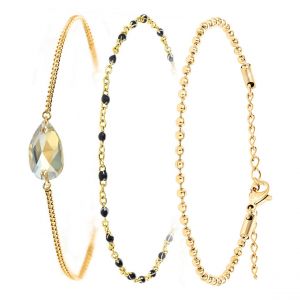 Bracelet par So Charm orn&eacute;e de cristaux Swarovski BS4388-GOSH-SB048-DORE+B2386-DORE+B2395-NOIR