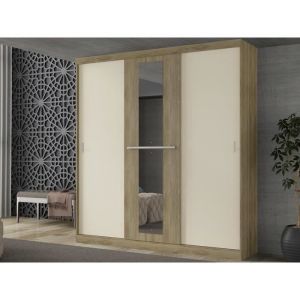 Armoire DIDDA II 3 portes coulissantes Avec miroir L205 cm C ne et ivoire