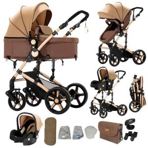 Poussette Magic Zc Poussette 3 En 1 Pousette Pousette Trio 3 En 1 Pare-Soleil Frein &Agrave; Pied Harnais De Cinq Points Sac &Agrave; Main Kaki