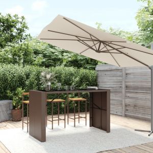 VidaXL Table de bar et dessus en verre marron 185x80x110 cm poly rotin
