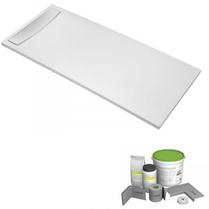 Jacob Delafon Pack receveur de douche antidérapant 100 x 80 Flight Neus rectangle blanc+Kit d'étanchéité wedi + Bonde + Capot - blanc