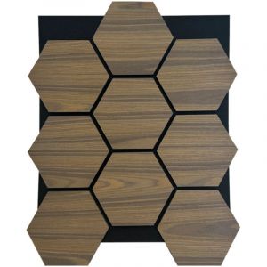 Kosmi Lot de 4 panneaux Acoustiques Muraux Hexagonaux &ndash; Finition Teck