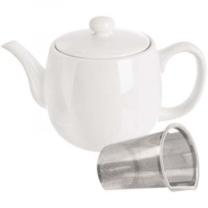 Theiere en porcelaine blanche avec panier a infusion et couvercle amovibles