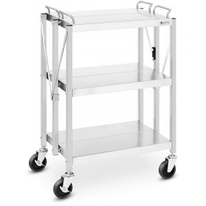 Chariot De Service Desserte à Roulettes Pliable Inox 3 Plateaux 40x58cm Max 90kg Argent