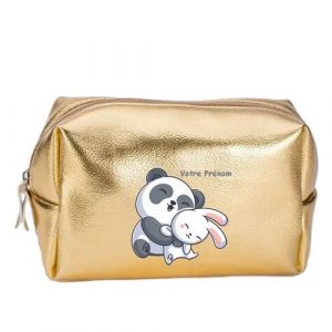 Grande trousse et pochette de maquillage doree Taperso avec motif Panda et lapin personnalisee
