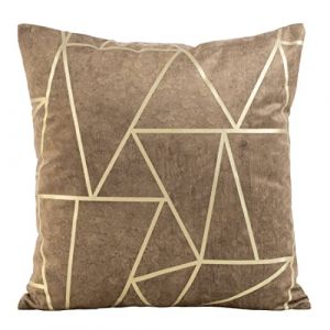 Eurofirany Housse de Coussin élégante en Velours avec imprimé 45 x 45 cm - Housse de Coussin en Velours Doux - Motif Triangle - Beige foncé