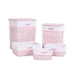 Lot de paniers rose polyester enfant osier (44 x 34 x 56 cm)