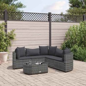 VidaXL Salon de jardin 6 pcs avec coussins gris résine tressée, ensemble de canapés d'extérieur, canapé d'angle de jardin, 3308394