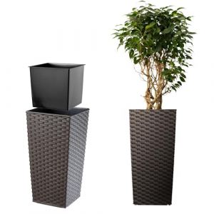 KADAX Pot de Fleur Haut, Grande Jardiniere en Plastique pour Une Décoration Interieure et Exterieure, Bac à Fleurs Imitant Le Rotin (75 cm, Marron)
