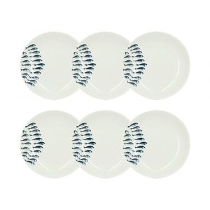 Novastyl Lot de 6 assiettes creuses motif marin en porcelaine 20cm