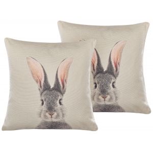 Beliani Lot de 2 coussins décoratifs motif tête de lapin gris 45 x 45 cm QUERCUS