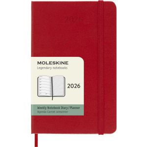 Moleskine Agenda civil 2026 12 mois Semainier Format Poche Dur Rouge Scarlet