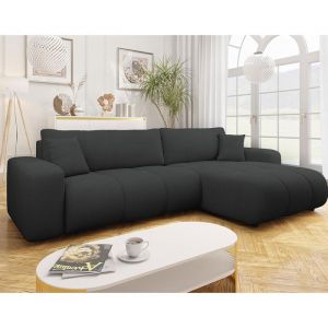 Nicole - Canapé dangle réversible 5 places convertible avec coffre en tissu - Gris Anthracite