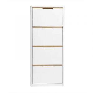 Miliboo Meuble &agrave; chaussures 4 portes finition blanc laqu&eacute; brillant L68 cm kirk