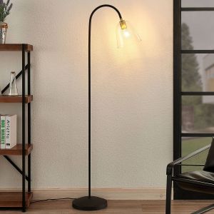Lampadaire 'Anjita' en verre pour salon & salle à manger - transparent, noir, laiton