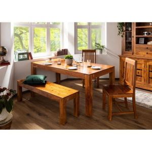 Table à manger 120x90cm - Bois massif d'acacia laqué (Miel) - DELHI #33