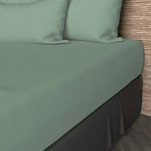 Soleil d'Ocre Drap housse en coton 57 fils 90x190 cm UNI vert d'eau, par