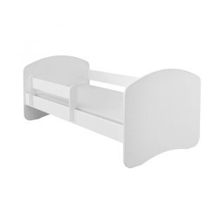 Lit Enfant Bébé 140x70 - ACMA - Blanc - Avec Matelas et Sommier à Lattes - Barrière de Protection