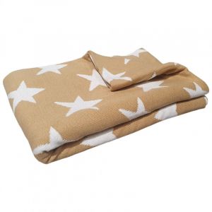 Image de Plaid réversible coton beige, motif étoiles 100 x 150 cm - EDITH 6804
