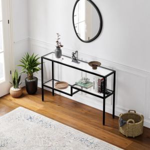 Table console Videnel acier verre trempé 120 x 30 x 76 cm noir transparent [en.casa]