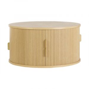 Miliboo Table basse ronde finition bois clair chêne 2 portes coulissantes D80 cm epic