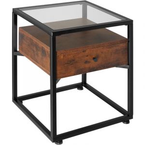 TecTake Table de chevet Preston 43x45x54,5cm bois fonc&eacute; industriel