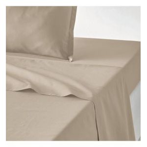 Drap plat uni percale de coton Qualité Best Beige Couleur Beige Taille 270 x 290 cm