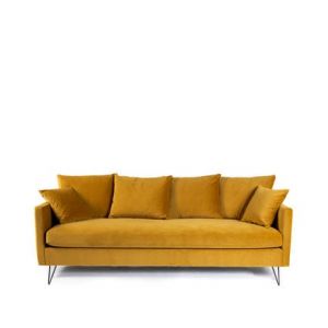 DRAWER Canapé convertible 3 places en velours pieds épingles noirs jaune mout