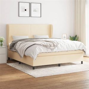 VidaXL Sommier à Lattes de Lit avec Matelas, Lit Rembourré, Lit Double, Lit Adulte de Chambre à Coucher Intérieur, Moderne, Crème 160x200 cm Tissu